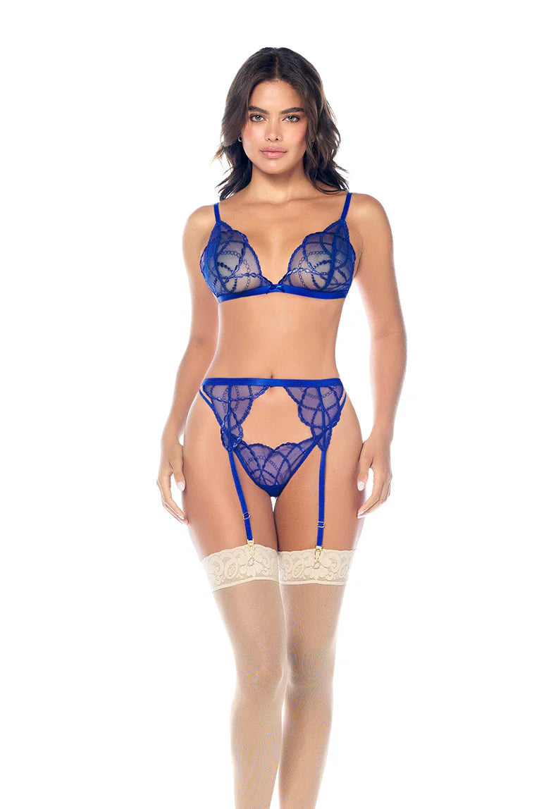 Sapphire Embroidered Garter Set