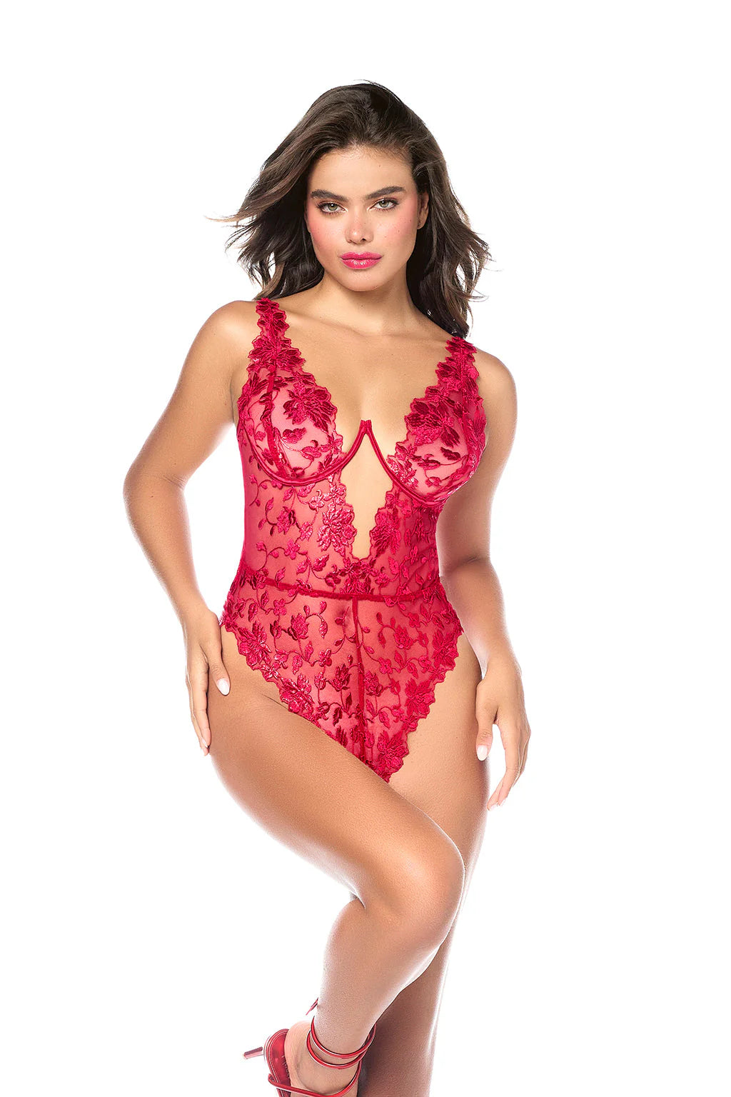 Scarlet Luminous Embroidered Bodysuit